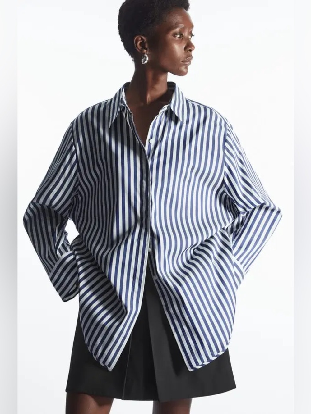 COS Oversized Waisted Striped Button Up Shirt